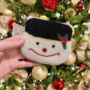 John Weitz NWT BEADED SNOWMAN COIN PURSE Top Holly Accent NEW WITH TAG Christmas